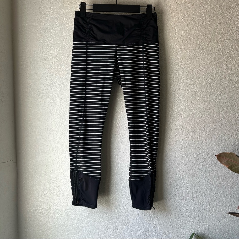 Lululemon Athletica Black and White Striped Cropped Pants